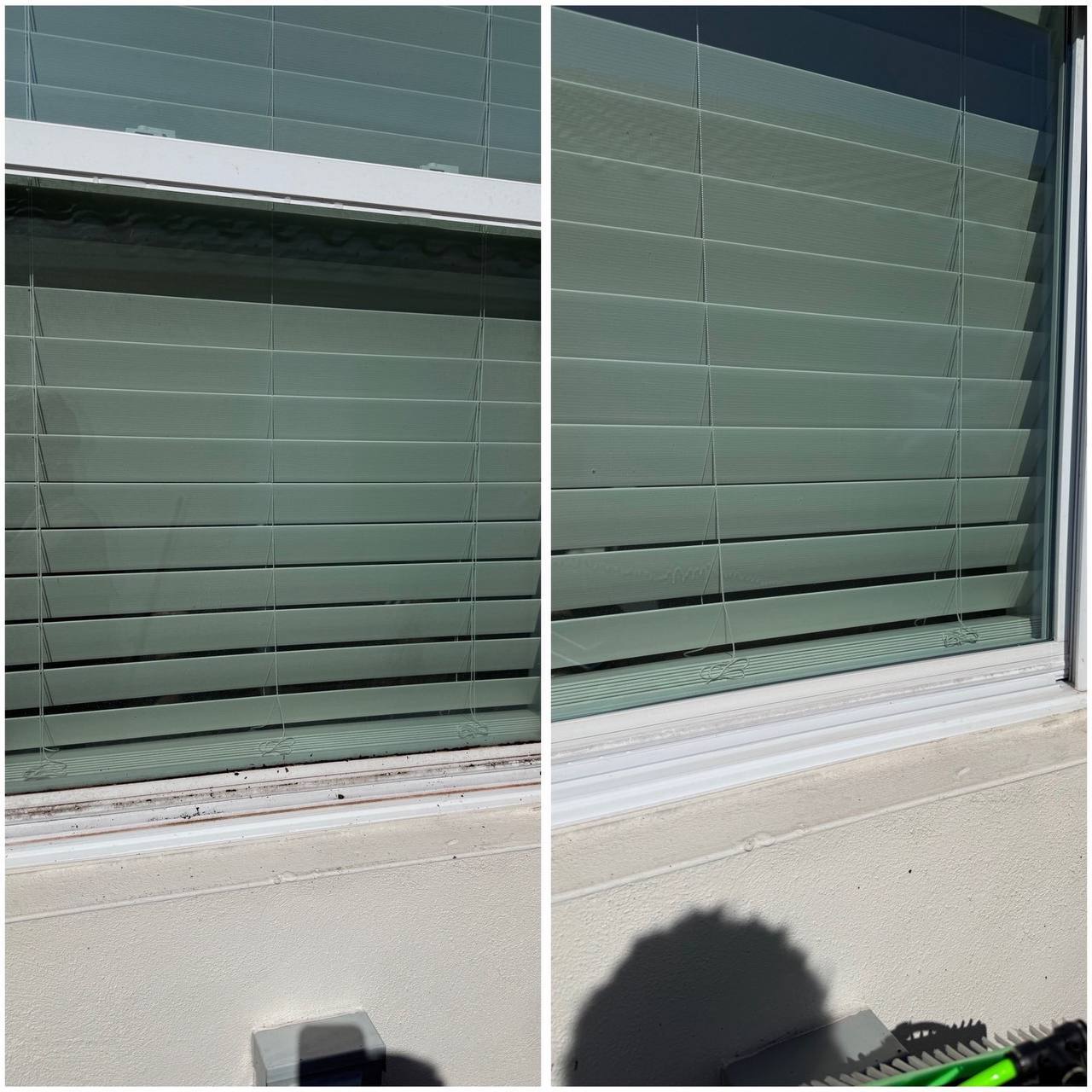 Before and after — window track detail, filthy to clean